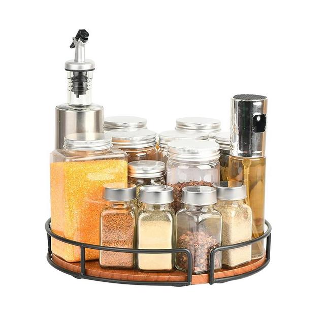 10 Inch Lazy Susan Organizer - Non-Skid Wood Turntable Organizer for Cabinet, Pantry, Kitchen Countertop, Refrigerator, Spice Rack, 1 Pack