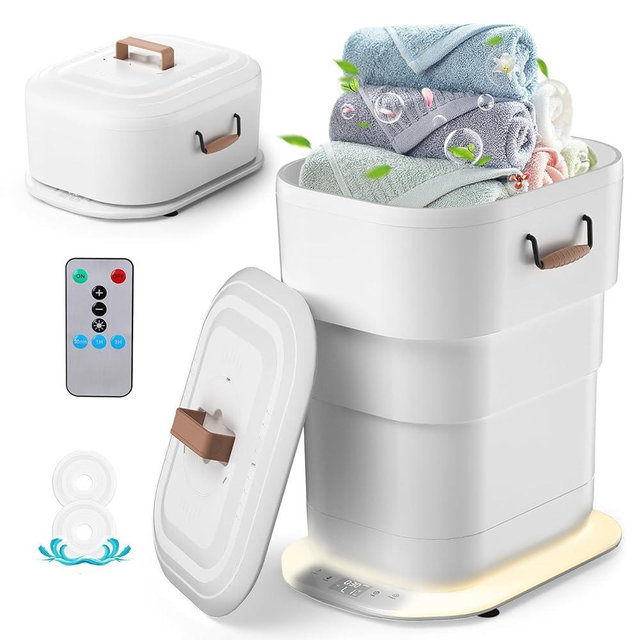 MFTEK 27L Towel Warmer for Bathroom, Foldable Heated Towel Warmers Bucket, Spa-Like Towel Heater with Timer, Auto Shut Off, Ambient Light, Fits Large Towels, Blankets, Bathrobes, Great Gift Idea