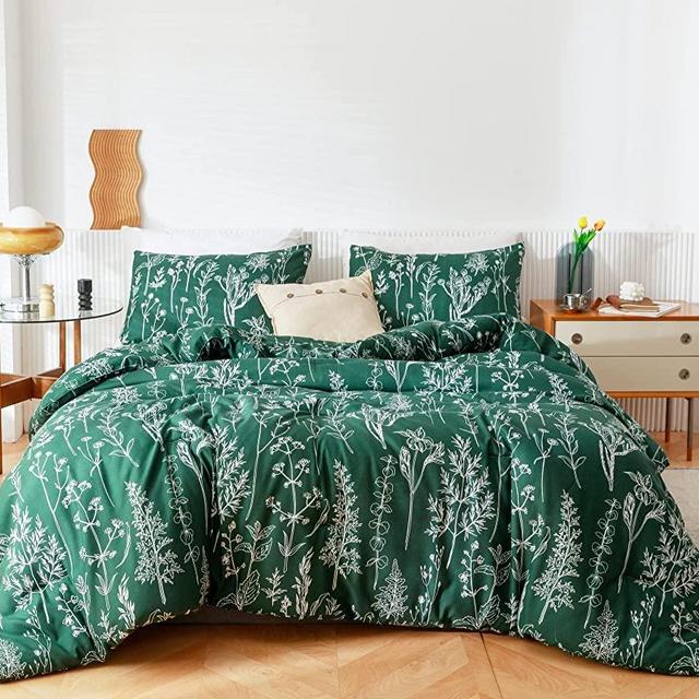 Janzaa King Comforter Set Emerald Comforter Set 3 PCS Bedding Sets Floral Comforter Set Plant Flowers Printed on Fluffy Comforter Set for All Season