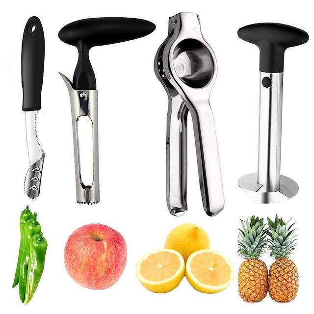 Pineapple Corer Peeler Slicer Cutter, Lemon Press Squeezer Manual Juicer, Apple Corer Remover and Jalapeno Pepper Corer Remover, yamesu 4-piece Set Bundle Kitchen Gadget Tools