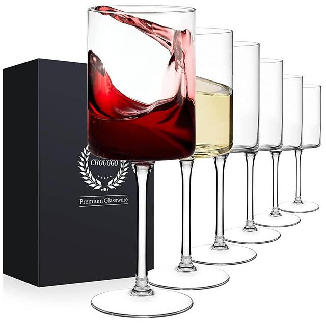 Chouggo Square Wine Glasses Set of 6, Hand Blown Crystal Red Wine