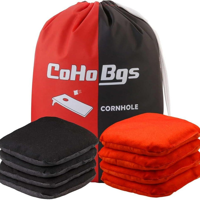 CoHoBgs Corn Hole Bags Set 8, Professional Cornhole Bags Dual-Sided Slick & Stick Resin Filled Suede and Duck Canvas Bean Bag for Cornhole Game Includes Carry Case