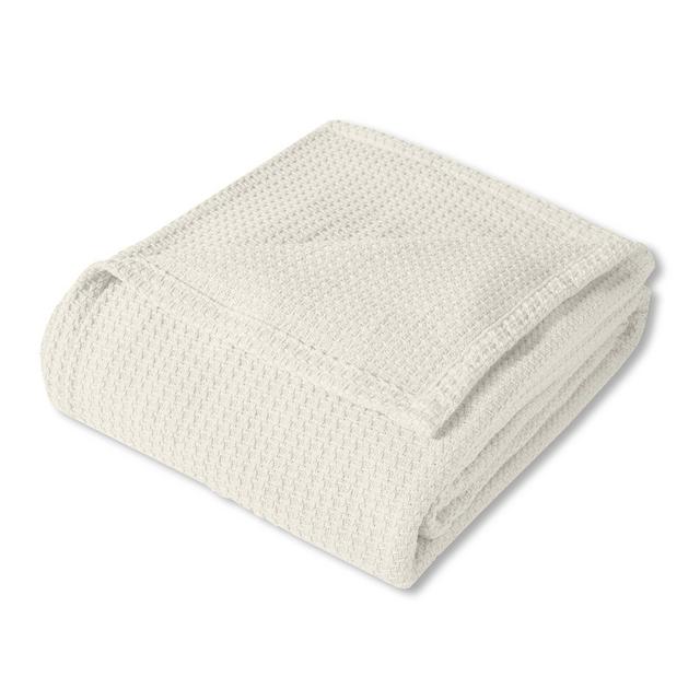 100% Cotton Blanket, Grand Luxury Breathable Houndstooth Woven Design by Sweet Home Collection, Full/Queen, Ivory