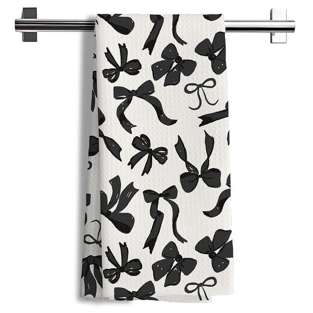 Nipil Coquette Black Bow Decorative Kitchen Towels, Preppy Black Bow Bathroom Decor, 16x24 Inches
