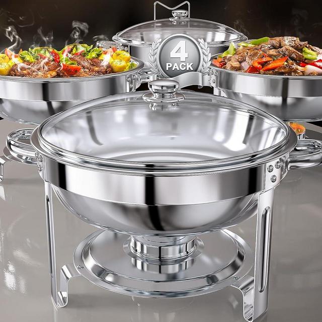 GGIU Chafing Dishes for Buffet Set: 100% Pre-installed Chafers for Catering - Round Chafing Dish Buffet Set with Lids | Chafers and Buffet Warmers Sets | Serving Food Warmer | Chafers Servers Sets