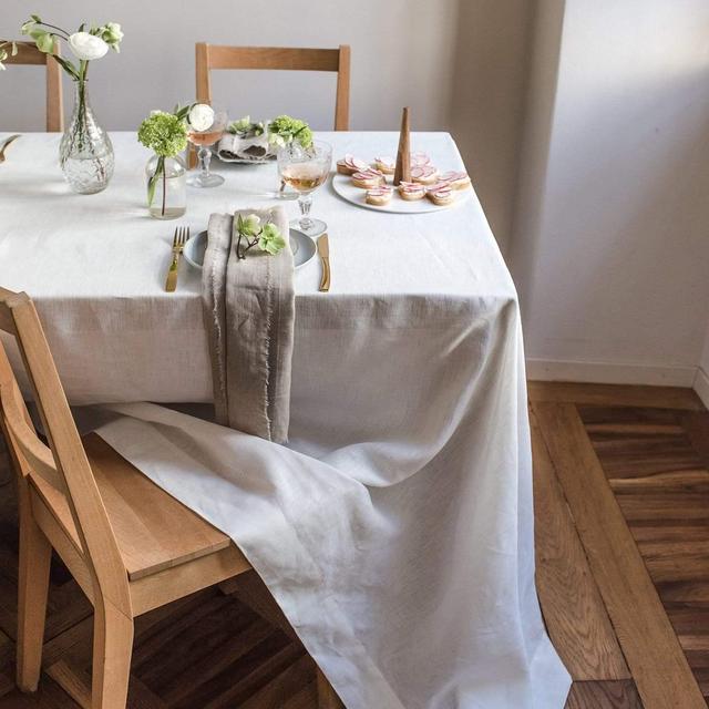 Rough Linen Smooth Linen Tablecloth - Ivory, 72" x 118"