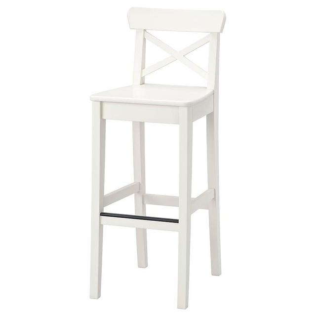 Bar stool with backrest, white,