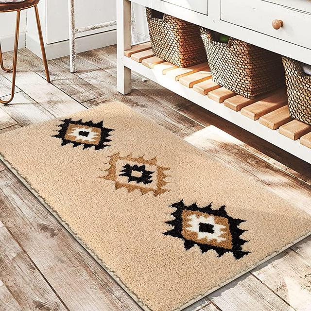 DEXDE Boho Bathroom Rugs Cream Beige Bath Mat Non Slip Western Geometric Bath Rug Luxury Soft Absorbent Carpet for Bathroom Shower Kitchen Entryway Farmhouse Neutral Decor 20x32