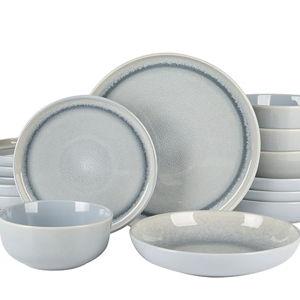 Gibson Elite Juno Moon 16 Piece Double Bowl Reactive Blue Dinnerware Set