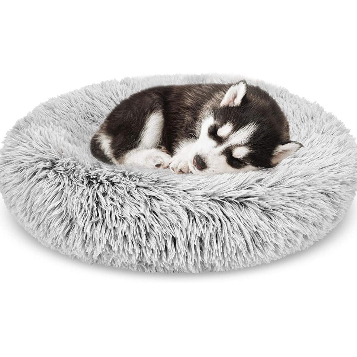 GASUR Dog Bed Cat Beds Donut, Soft Plush Round Pet Bed XS Small Medium Size Calming Bed, Self Warming Winter Indoor Snooze Sleeping Kitten Bed Puppy Kennel