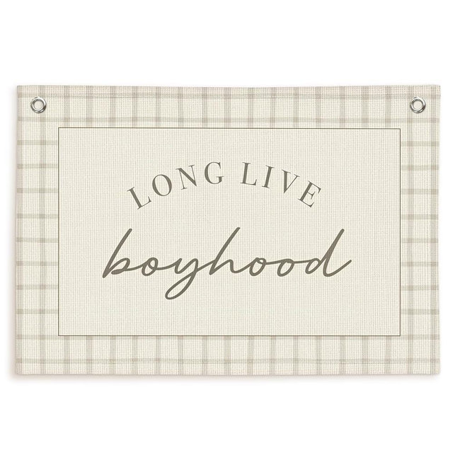 Lacama Long Live Boyhood Banner, Boy Nursery Decor, Canvas Banner Wall Hanging Banner Flag Decor for Nursery Playroom Toddler Room, Boys Kids Room Decor 30x20 Inch