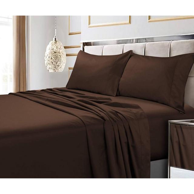 Queen 4pc 600 Thread Count Deep Pocket Solid Sheet Set Chocolate - Tribeca Living