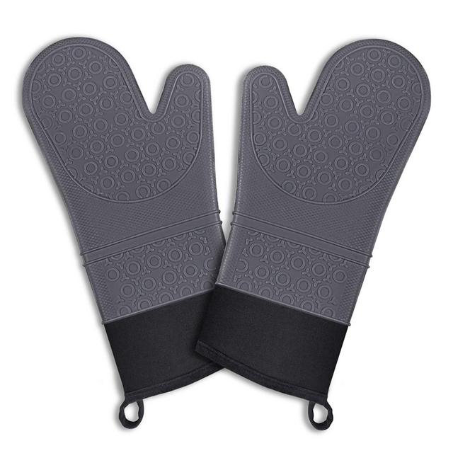 Acmind Silicone Non Slip Oven Mitts Set, Heat Resistant Cooking Gloves Waterproof BBQ Kitchen Oven Mitts with Inner Cotton Layer for Cooking, Baking, Set of 2
