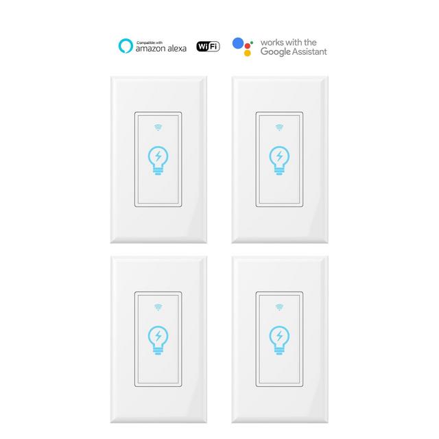 Smart Switch, WiFi Light Switch In-wall Wireless Compatible With Amazon Alexa and Google Home, Timing Function, Suit for 1/2/3/4 Gang Switch Box, Neutral wire require Micmi (Smart switch 4pack)