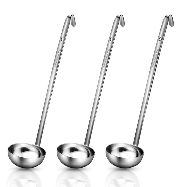 3 Pieces Stainless Steel Ladle Soup Handle Ladle with Pouring Rim for Kitchen Cooking Soup Sauce (6 oz)