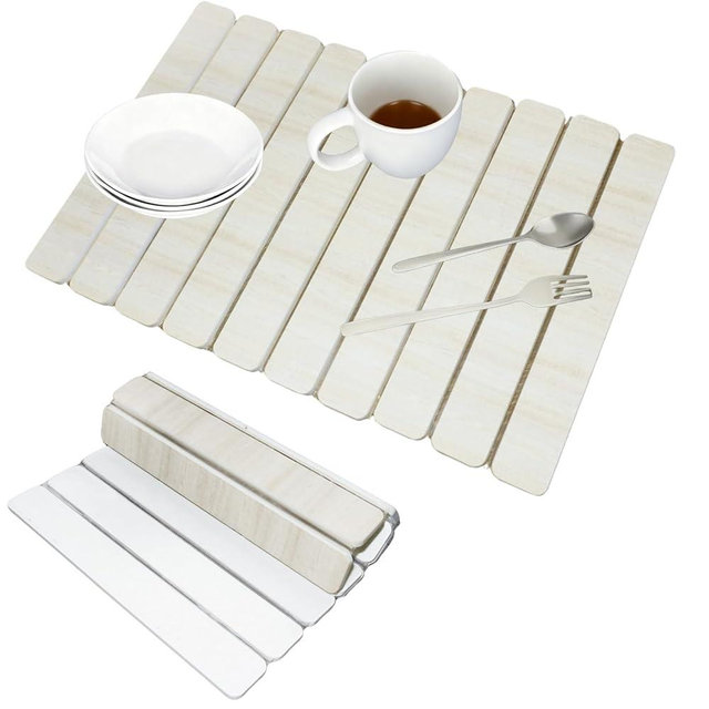 Dish Drying Mats, Large 24x16 Inch Diatomaceous Earth Drying Mat / Fast-Absorbing,Non-Slip Stone Drying Mat For Kitchen Counter / Eco-Friendly for Dishes(Light wood grain)