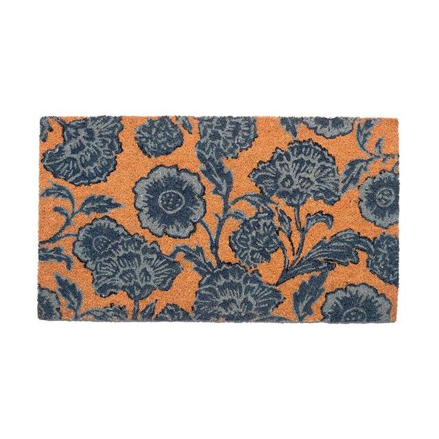 Eco Living Coir Door Mat, Floral Print Entryway Floor Mats with Non-Slip PVC Backing, Indoor Outdoor Mat for Front Door Decor, Home, and Office, Welcome Mats with Chelsea Flower Print, Blue, 30”x 17”