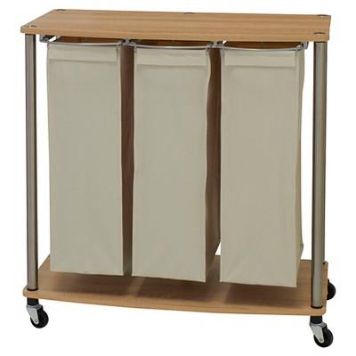 Household Essentials - Rolling 3-Bag Laundry Sorter Cart - Natural/Light Ash