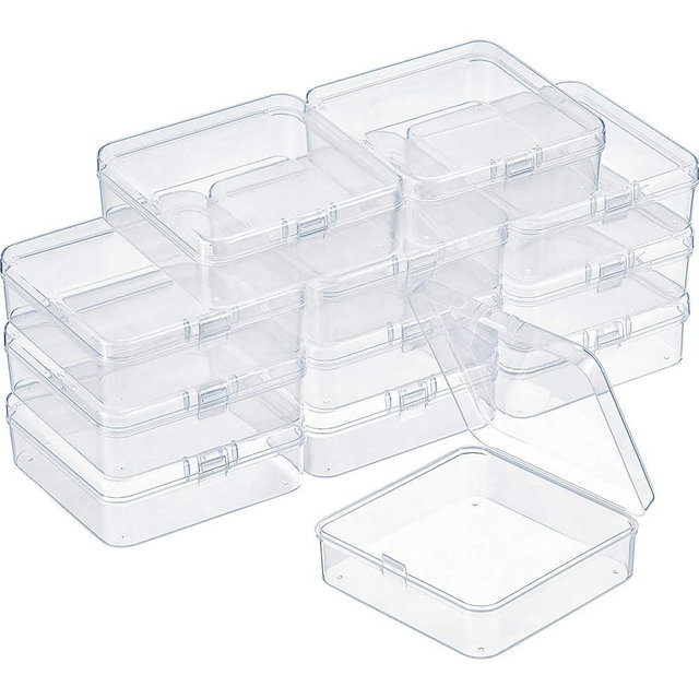 SATINIOR 12 Pack Bead Organizer Box Small Clear Plastic Beads Storage Containers Box with Hinged Lid for Bracelet Making DIY Jewelry Craft Nail (3.3 x 3.3 x 1.2 Inch)