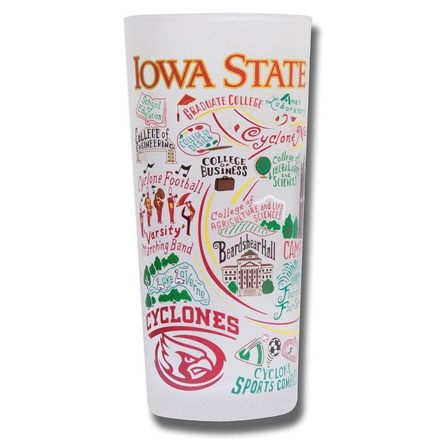 Catstudio Drinking Glass, Iowa State University Glass Cup for Kitchen, 15oz Dishwasher Safe Tumbler for ISU Alumni