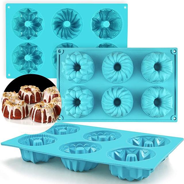 Mity rain Mini Bundt Cake Silicone Pan - Fluted Tube Cake Pans European Grade Non Stick Fancy Molds for jello, Cupcake, Doughnut Donut, Cornbread, Brownie (Set of 3)