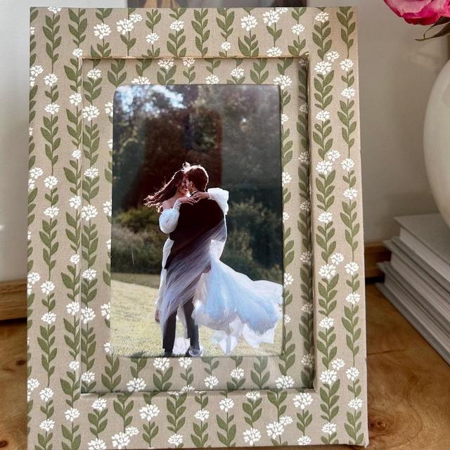 Neutral Climbing Florals Print Fabric Wrapped Custom Picture Frame and Mat