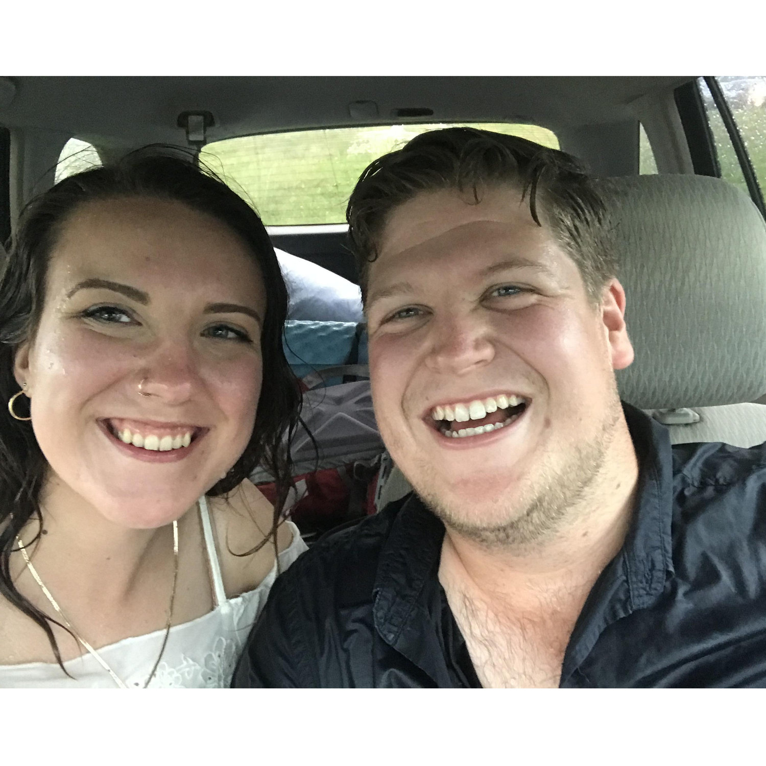 At Ommegang Brewery to see Old Crow Medicine Show. While setting up our tent so we could camp after the concert, a downpour started. We ran back to the car with all our stuff - everything was soaked!