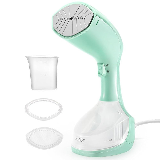 Clothes Steamer, Portable Hand held Garment Steamer Iron 1600W 280ml Water Tank for Curtains,Beddings,Cowboy hats Wedding Dress（Green)