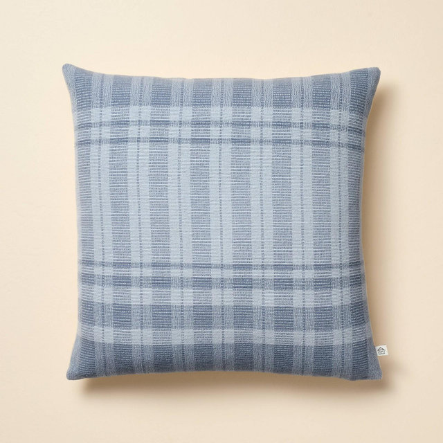 18"x18" Tonal Plaid Square Throw Pillow Blue - Hearth & Hand™ with Magnolia