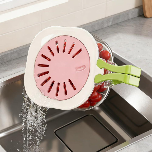 Colander Strainer Fridge Organizer Storage Container with Switchable Lid, Fruit Veggie Wash Basket and Draining Bowl, Single Vegetable Keeper Bin for Refrigerator