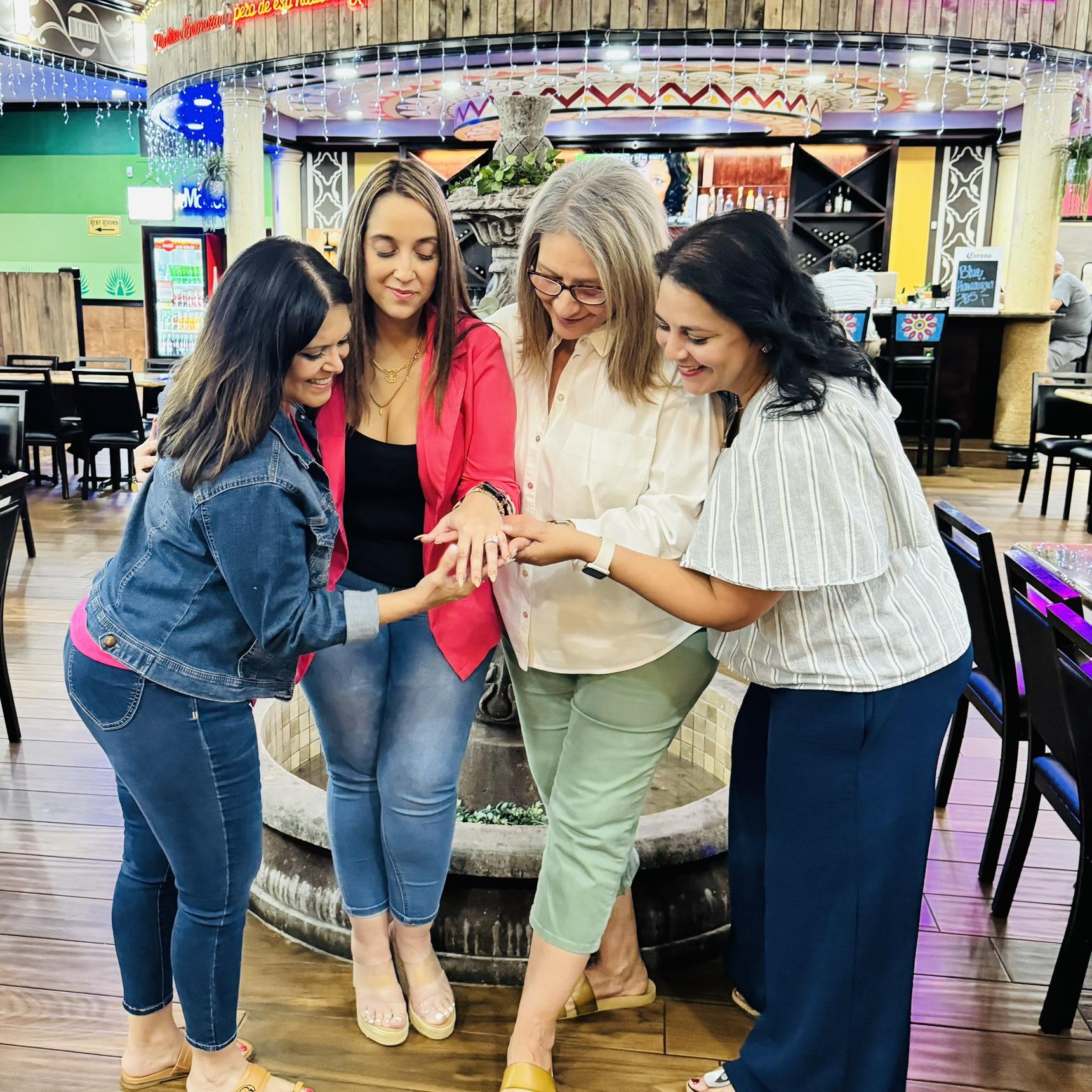 With the girls sharing the news!