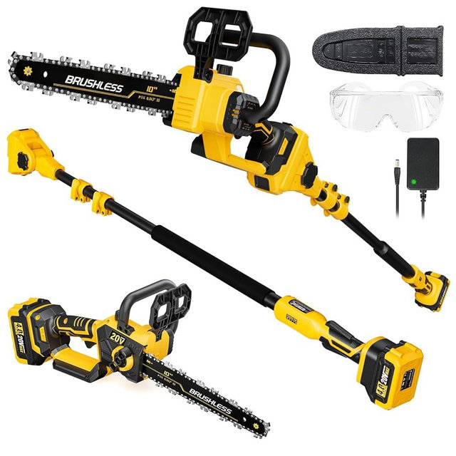 2-in-1 Electric Pole Saws Compatible with Dewalt 20V MAX* Battery, 10 Inch Cordless Chainsaw for Tree Trimming, 14.5 FT Max Reach Extension Pole for Outdoors Pruning with 1×4.0ah Battery