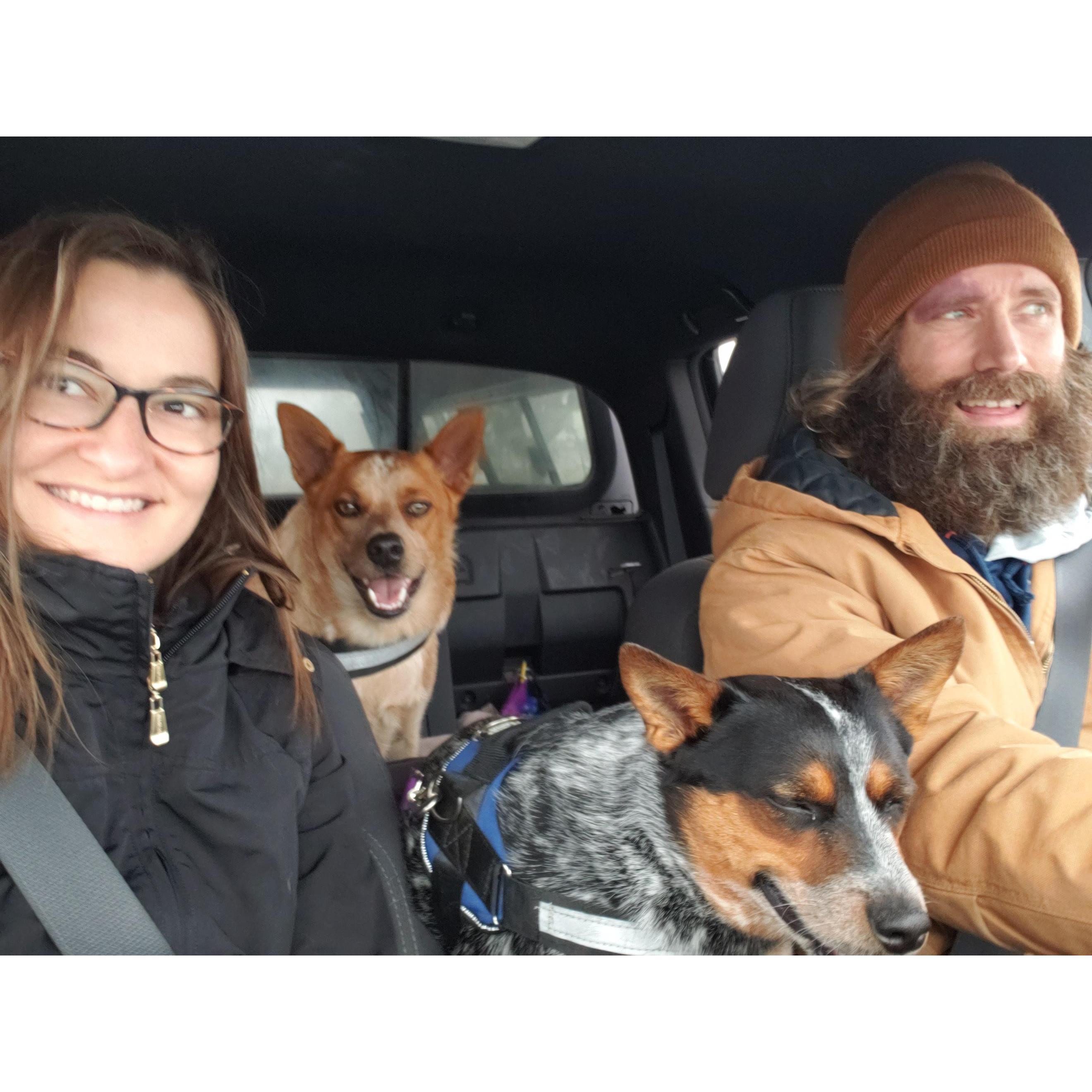 Yes! a family photo! Kyle is driving in the snow, Aldo is exhausted, Susan is actually sitting still, and the excitement in my eyes is almost scary. Perfect.