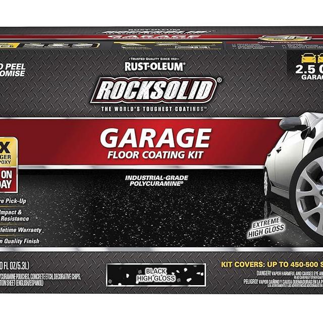 Rust-Oleum 318697 RockSolid Polycuramine Garage Floor Coating, 2.5 Car Kit, High Gloss Black