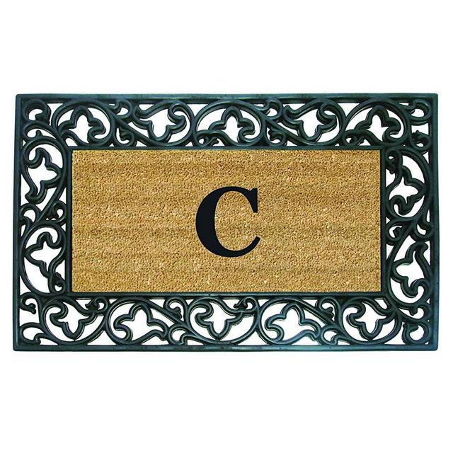 Acanthus Border with Rubber/Coir Doormat, 22 by 36-Inch, Monogrammed C