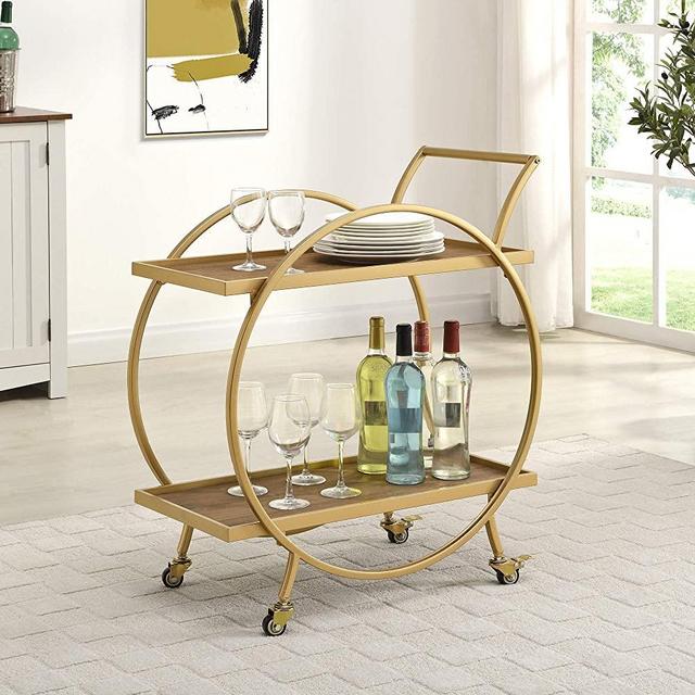FirsTime & Co. Gold and Brown Odessa Bar Cart, American Designed, 27.5 x 14 x 33 inches (70245)