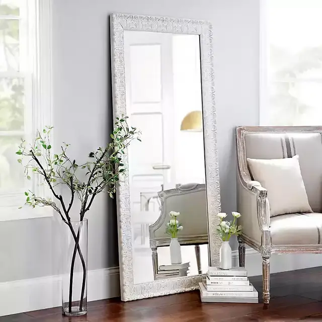 Ornate Distressed Cream Mirror, 30.75x64.75 in.