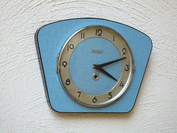 BAYARD 1950s Atomic Vintage French BLUE Wall Clock-Funky Mid Century Shape-Perfect Working Condition-Mid Century Diamond