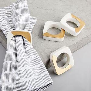 Marble + Brass Napkin Rings, Set of 4