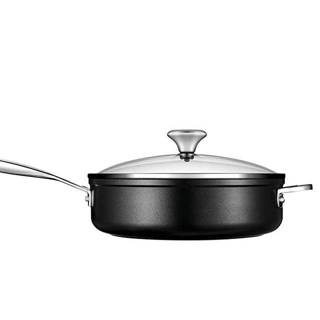 Le Creuset Toughened PRO 4-1/4 qt. Saute Pan with Helper Handle & Glass Lid Nonstick Cookware, 4.25, Grey