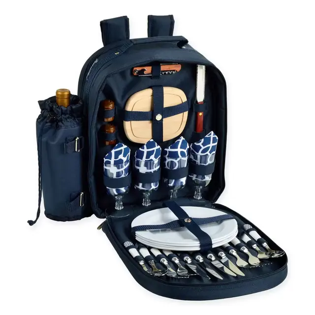 Picnic at Ascot Trellis Collection 4-Person Picnic Backpack in Blue