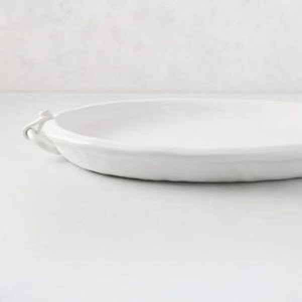 White Ceramic Oval Platter With Ring Handle - Hudson Grace