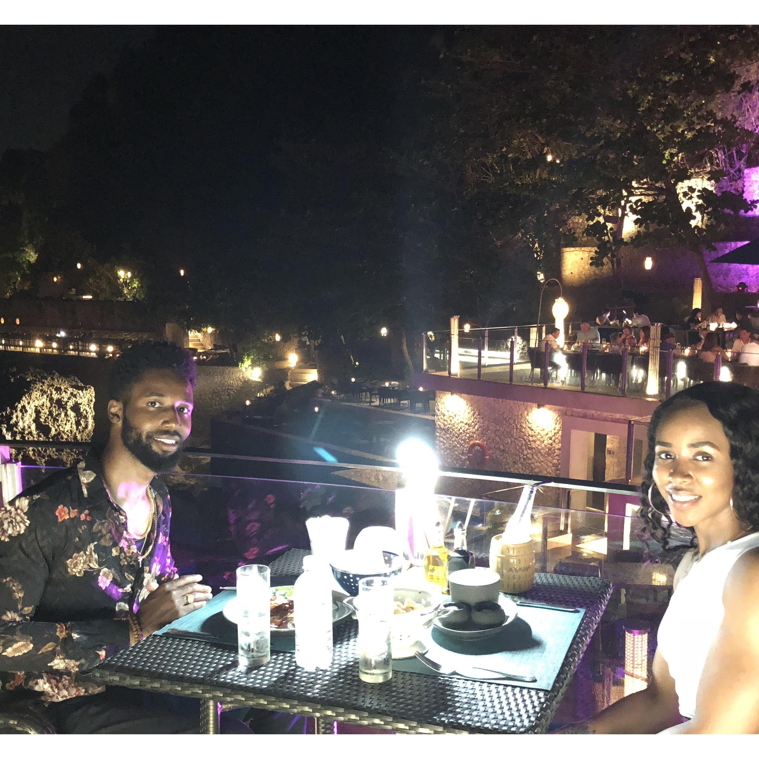 Having dinner at The Rock Bar in Bali