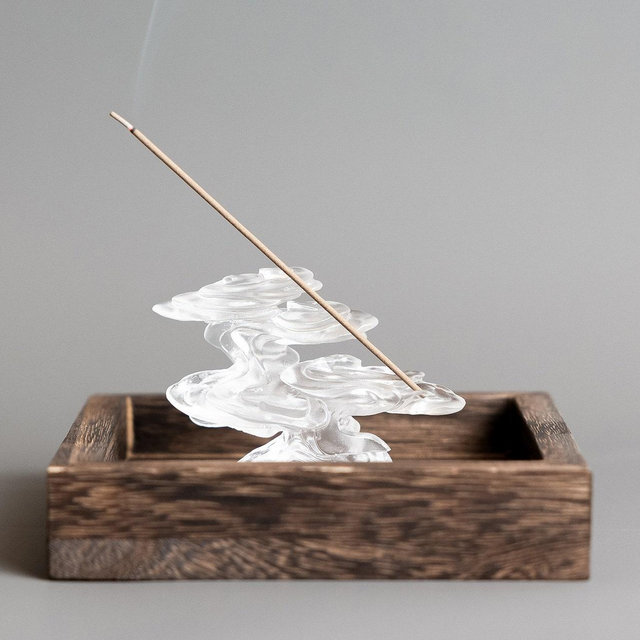 Ethereal Clouds Liuli Incense Burner | Traditional Chinese Crystal Glass | Meditation Zen Mindfulness | Home Decor Gift Present