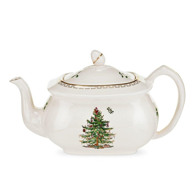 Spode Christmas Tree Gold Collection Teapot, Tea Infuser Pot, Holiday Gift, Made of Porcelain, Christmas Tree Motif, Dishwasher Safe, 36 -Ounces/2.25 Pints