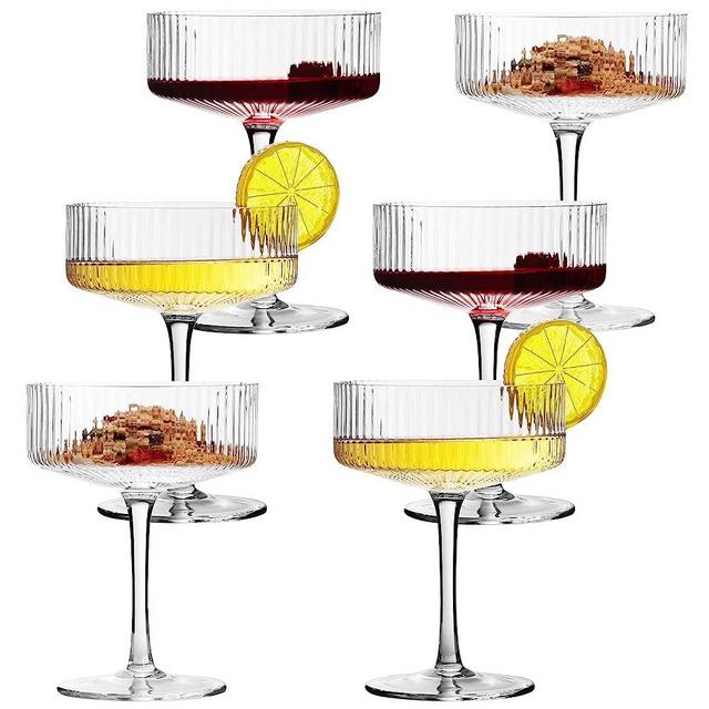 VIFVOR 6 Pcs Ribbed Coupe Cocktail Glasses, 10 oz Classic Margarita Glass Set with Gift Box Packaging Elegant Hand Blown Manhattan Goblet for Cocktail, Champagne, Bar and Gift