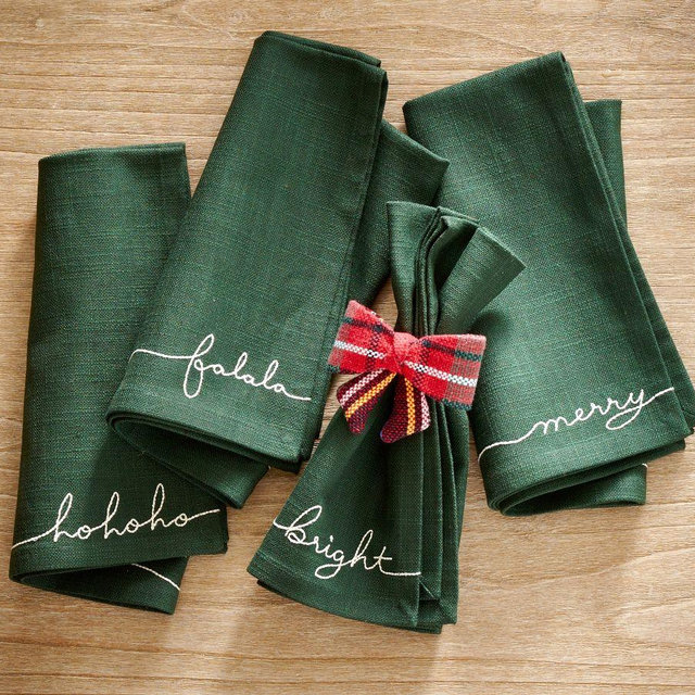 Holiday Sentiment Organic Cotton Napkins, Set of 4 - Pine