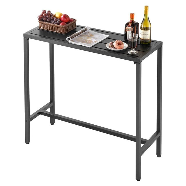 VEVOR Outdoor Bar Table, 39.4 x 15 x 39 in Counter Height Table, Waterproof Metal Top & Sturdy Black Frame, Rectangle Bar Height Table for Balcony, Yard, Hot Tub, Poolside, Indoor Use