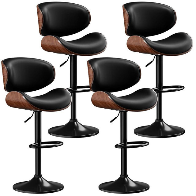 Aowos Bar Stools Set of 4, Adjustable Swivel Bar Stools Mid-Century Modern PU Leather Counter Height Bar Stool for Kitchen Island Bar Chairs with Back (Black)
