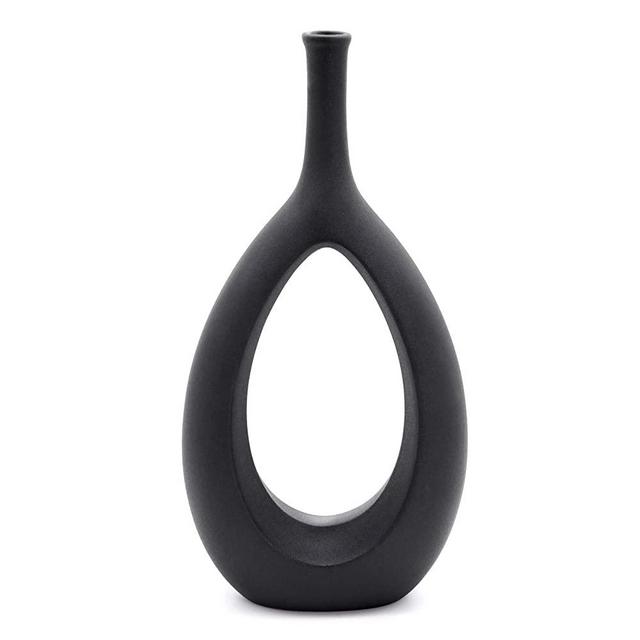 Serdic Ceramic Vase for Home Decoration, Hollow Vase Decorative Flower Vase for Wedding, Gifts,Kitchen, Living Room or Flower Shop Decoration (Black, Big)